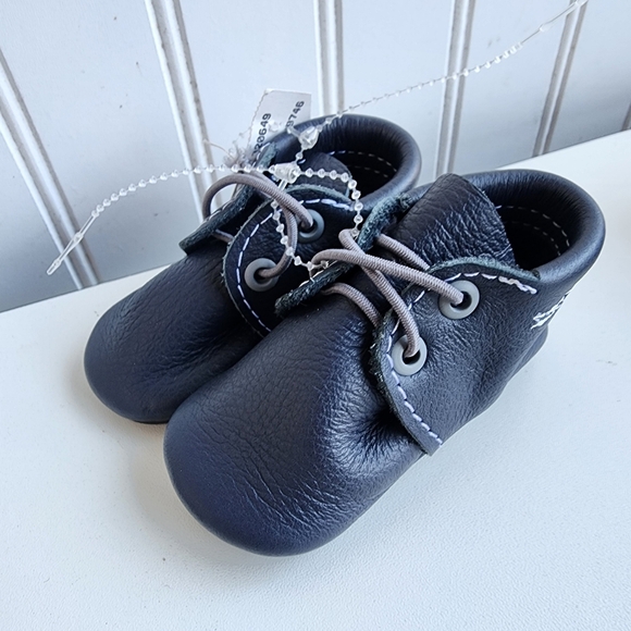 Coral Pear Genuine Premium Leather Classic Infant Moccasin Baby Navy Blue Sz 1 - Picture 2 of 6